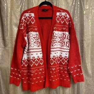 Lane Bryant Red White Nordic Classic Long-Sleeve Fair Isle Cardigan XL, NWOT